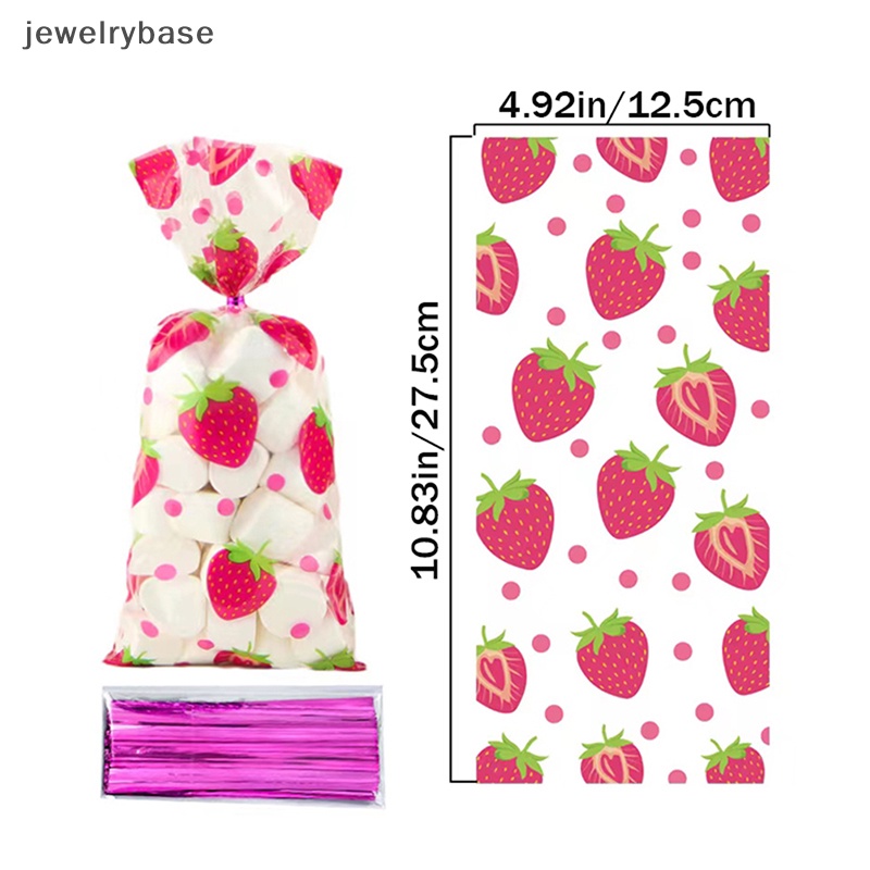 [jewelrybase] 50pcs Cookies Bag Dengan Ikatan Permen Biskuit Makanan Pack Strawberry Lucu Packing Bag Butik