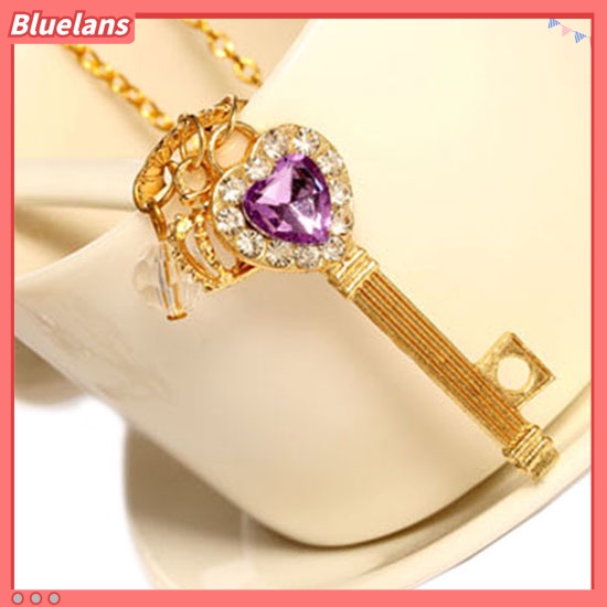 [BLS] Fashion Wanita Cinta Hati Berlian Imitasi Mahkota Kunci Sweater Panjang Kalung Perhiasan