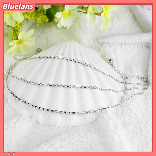 [BLS] Wanita Musim Panas Pantai 3baris Berlian Imitasi Gelang Kaki Rantai Ankle Bracelet Foot Jewelry