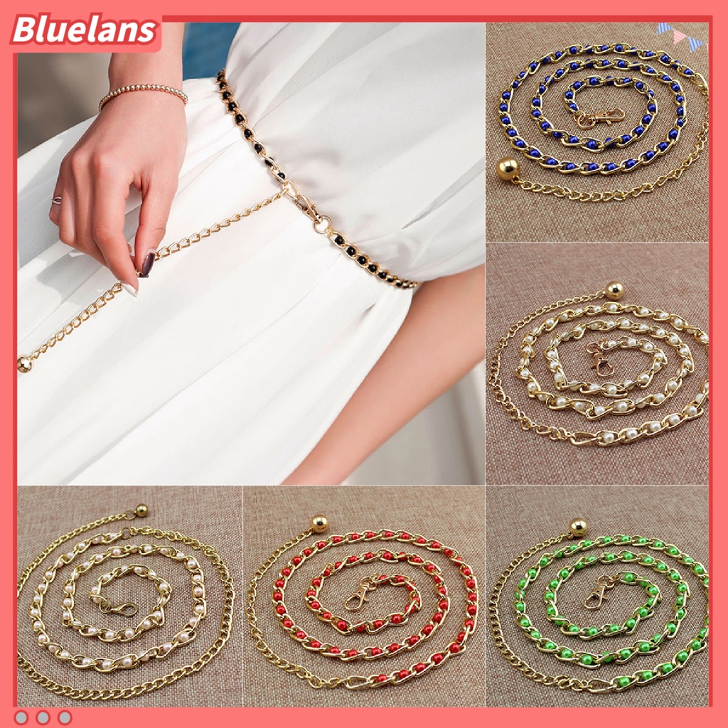[BLS] Ikat Pinggang Manik-Manik Hiasan Gaun Mutiara Imitasi Adjustable Waist Belt Untuk Wanita