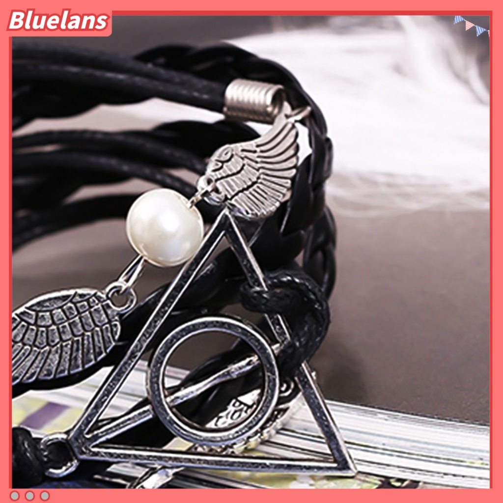 [BLS] Gelang Harry P-otter Deathly Hallows Faux Leather Braided Alloy Multilayer Braided Bangle Perhiasan Untuk Pesta