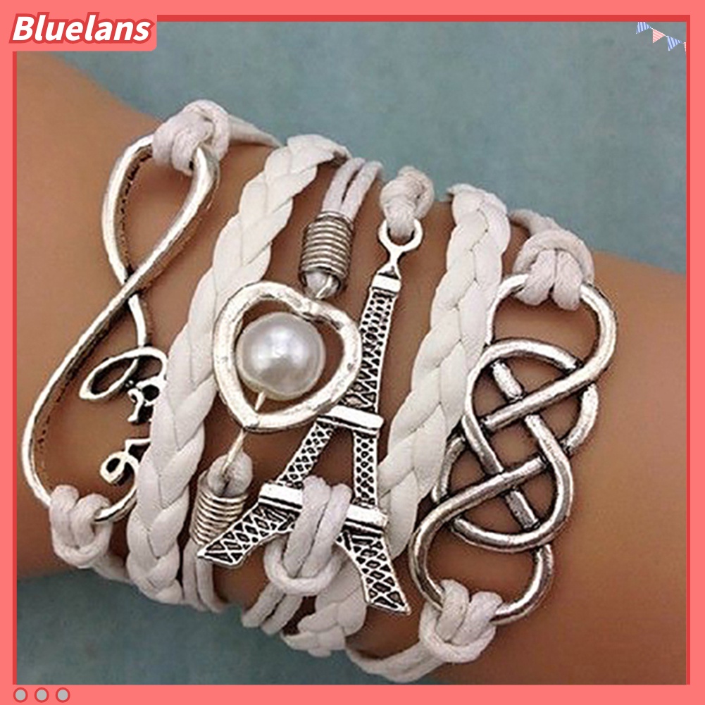 [BLS] Gelang Kulit Imitasi Menara Eiffel Love Heart Kepang Chic Wanita