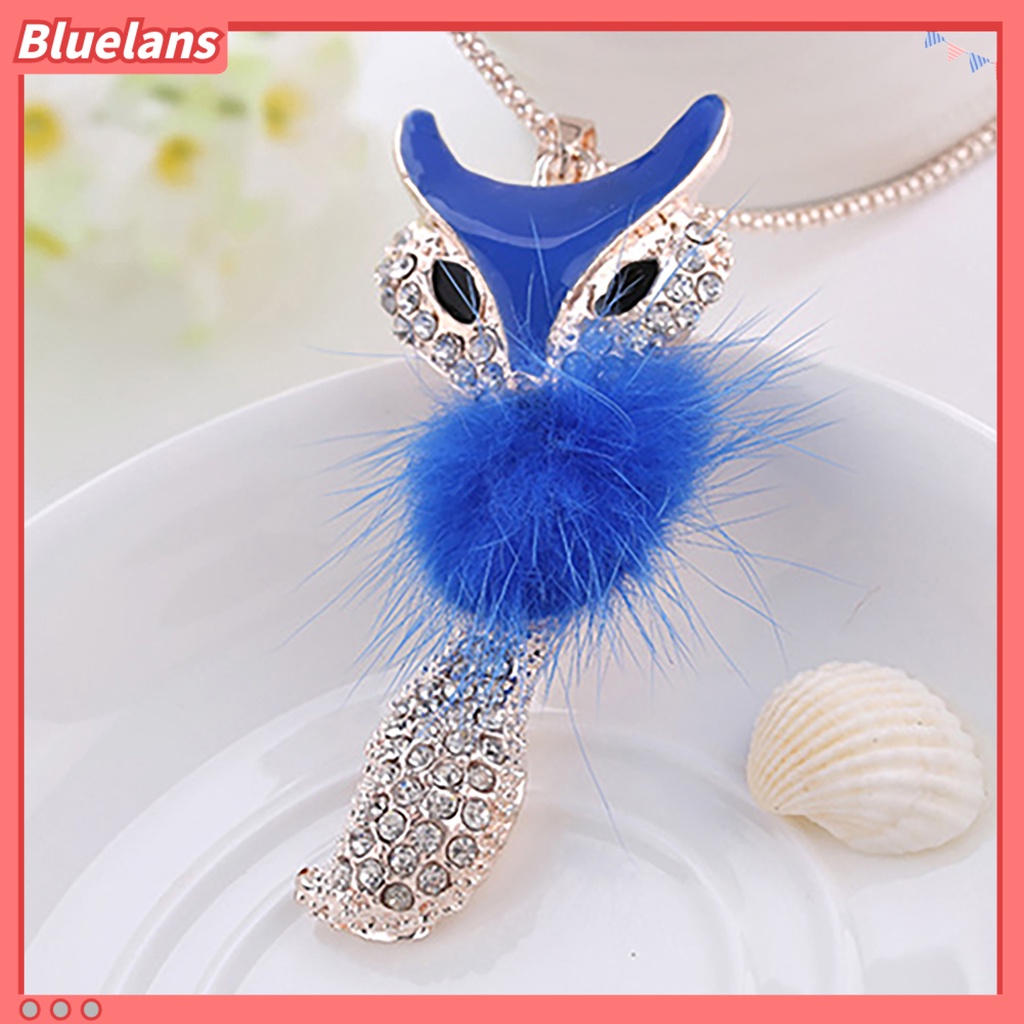 [BLS] Berlian Imitasi Wanita Bulu Imitasi Lucu Rubah Liontin Sweater Panjang Kalung Perhiasan