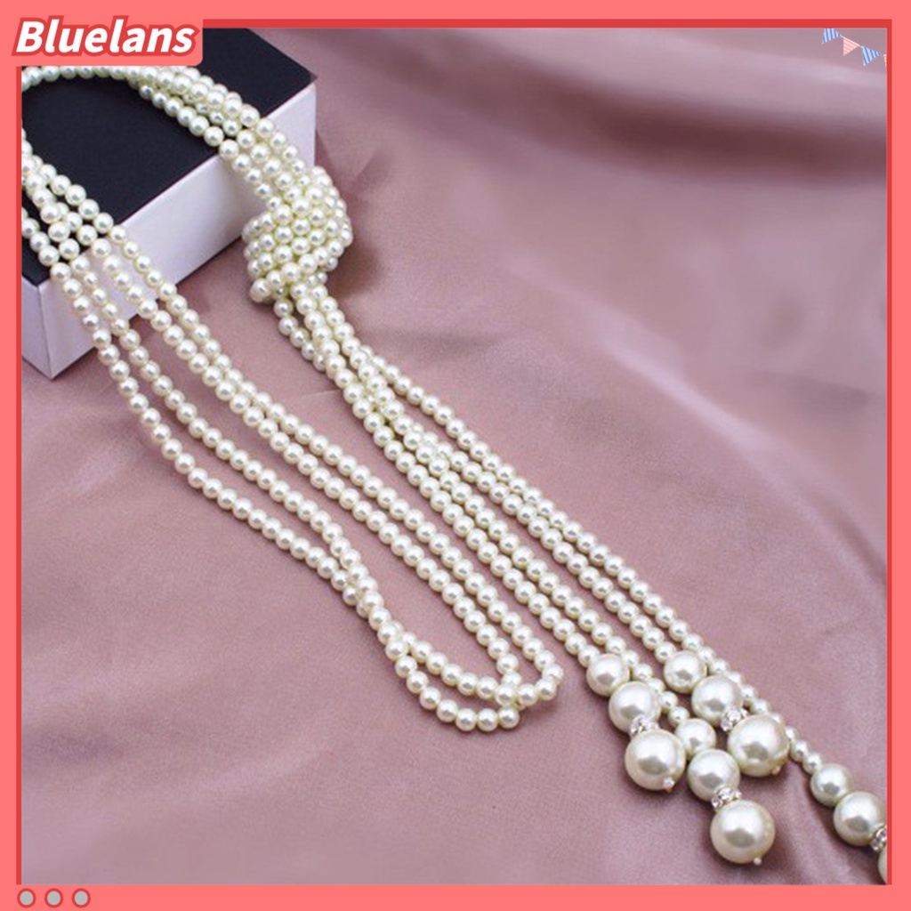 [BLS] Mutiara Imitasi Kalung Warna Putih Diikat Manik-Manik Panjang Rumbai Leher Rantai Gaun Elegan-Atas Paduan Perhiasan Wanita Gaun Sweater Kalung Aksesoris Perhiasan Hadiah