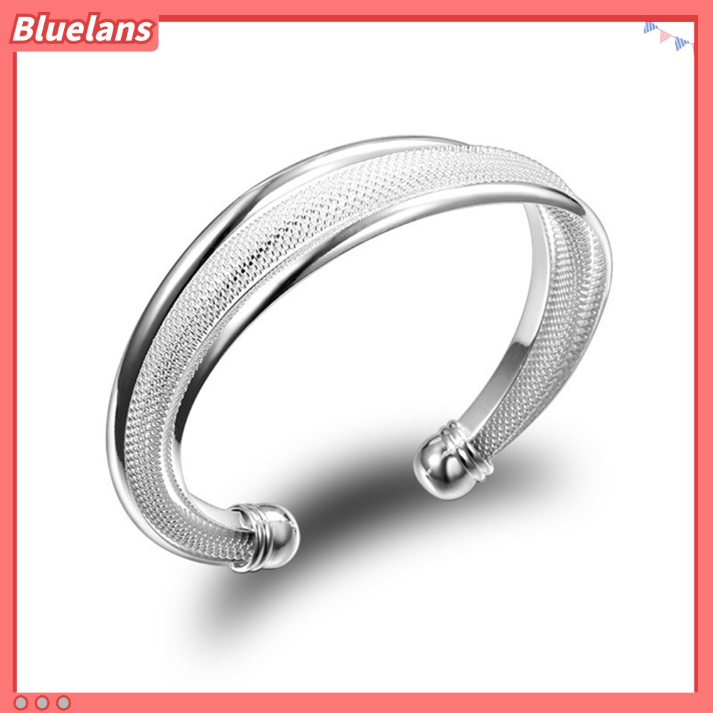 [BLS] Gelang Bangle Pembukaan Tepi Bevel Klasik Perak Berlapis Hadiah Perhiasan Fashion