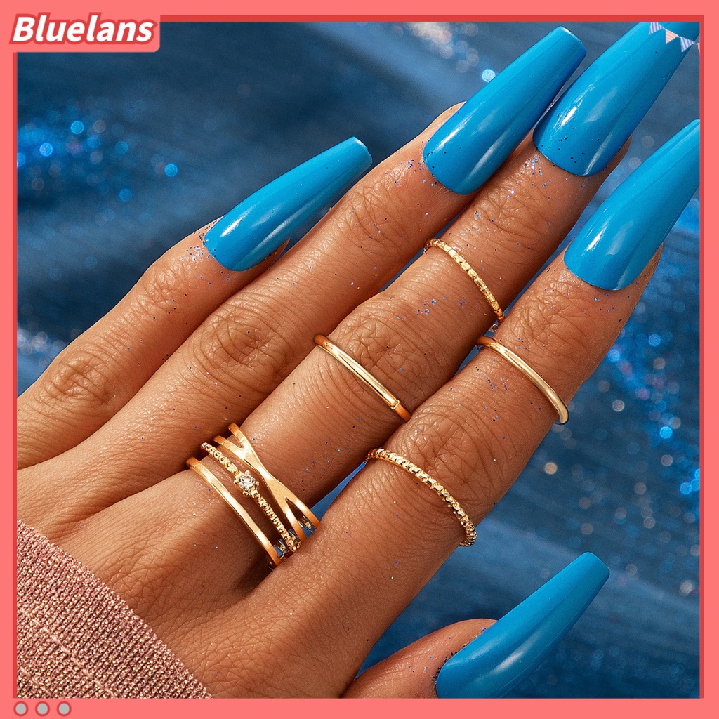 [BLS] 5pcs /Set Cincin Ringan All-matched Warna Emas Shiny Joint Ring Untuk Pernikahan