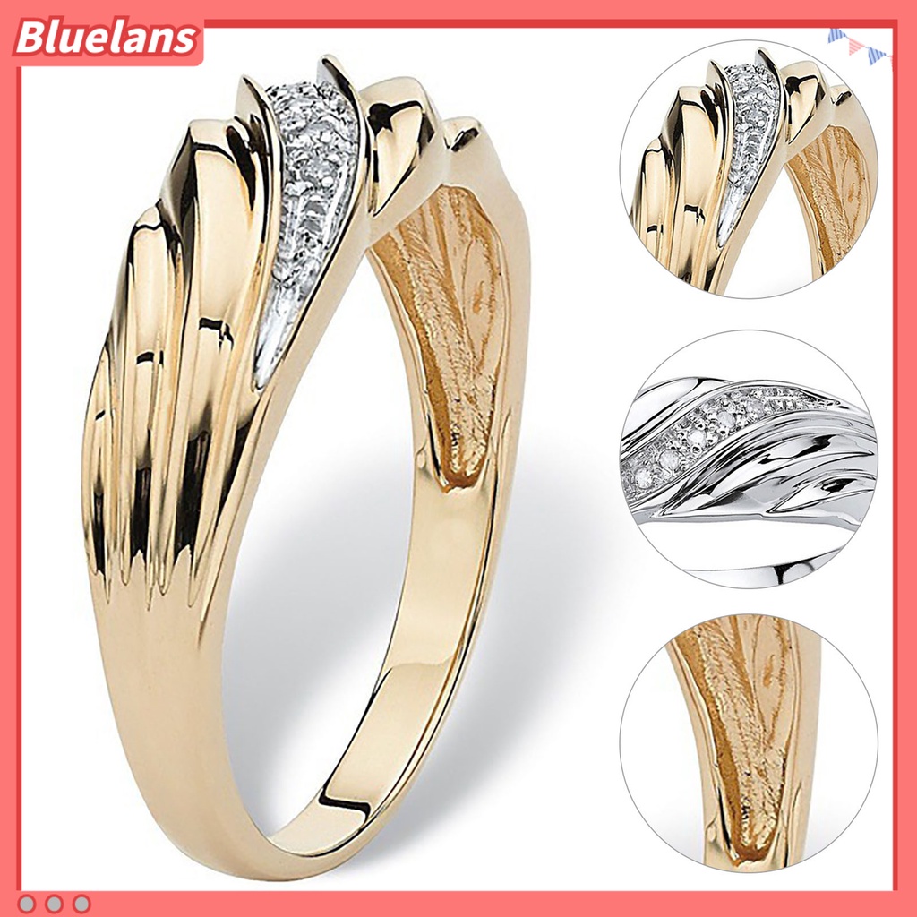 [BLS] Two-tone Indah Pernikahan Band Permukaan Halus Memutar Berlian Imitasi Wanita Cincin Pesona Perhiasan