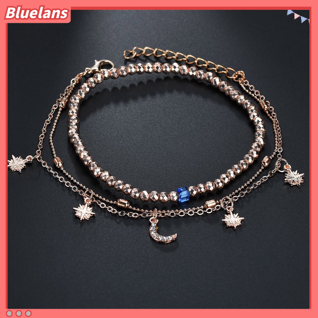 [BLS] Gelang Kaki Wanita Multilayer Perhiasan Daun Electroplating Faux Pearls Foot Bracelet Untuk Pantai