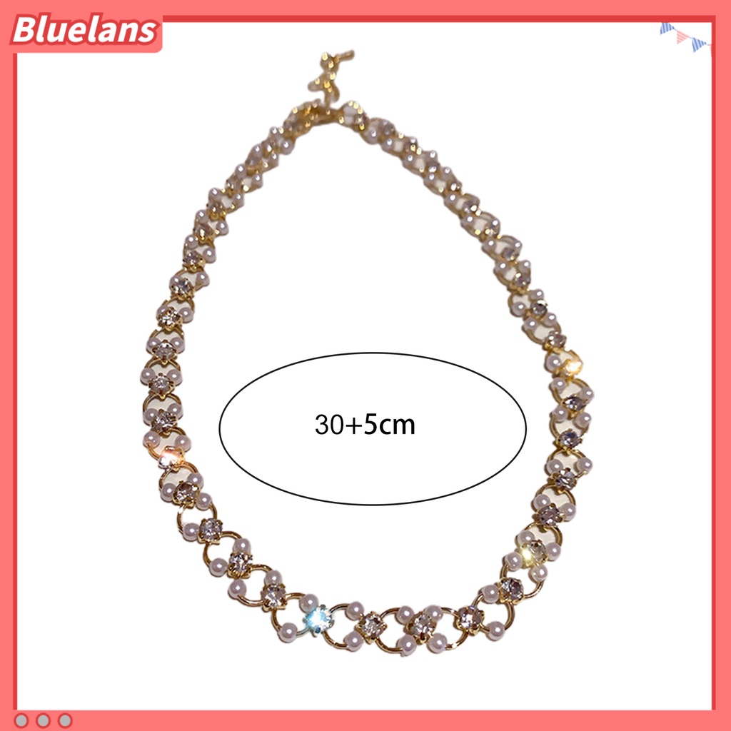 [BLS] Wanita Kalung Lingkaran Mutiara Imitasi Perhiasan Berlian Imitasi Bersinar Kalung Choker Untuk Pesta Perjamuan Pernikahan Prom