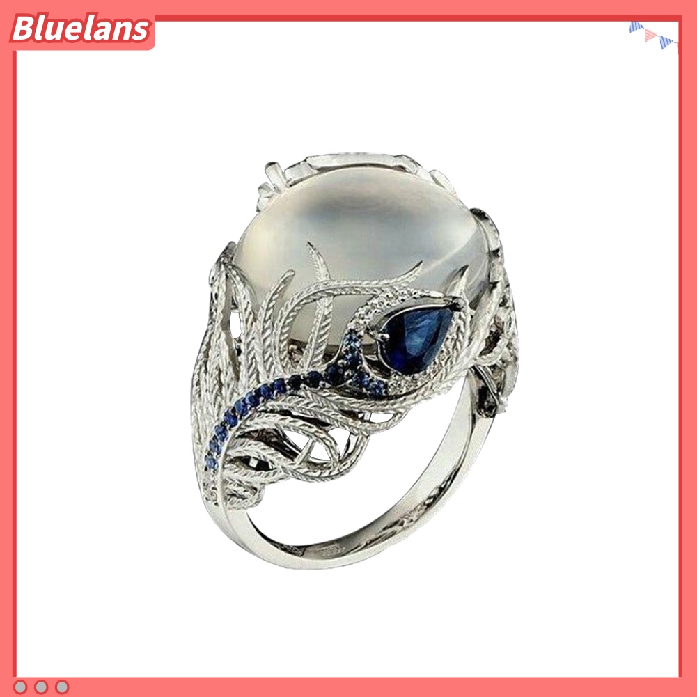 [BLS] Vintage Besar Buatan Moonstone Pesona Wanita Cincin Jari Perhiasan Hadiah Pesta