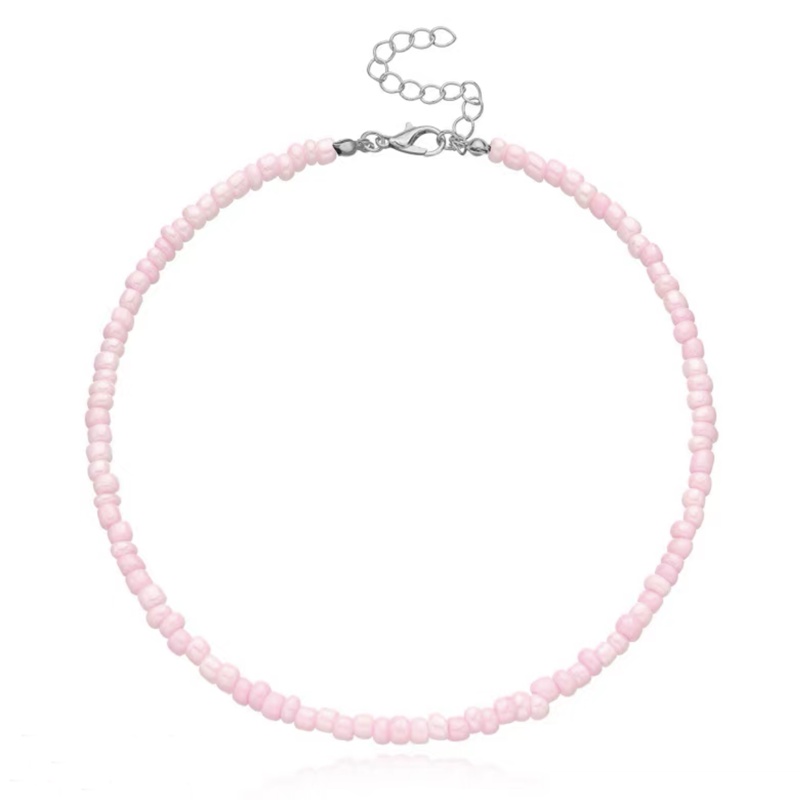 Roselife Bohemian Handmade Irregular Pink Beads Choker Pendek Kalung Untuk Wanita Perempuan Boho Musim Panas Putih Hijau Manik-Manik Kalung Fashion Perhiasan