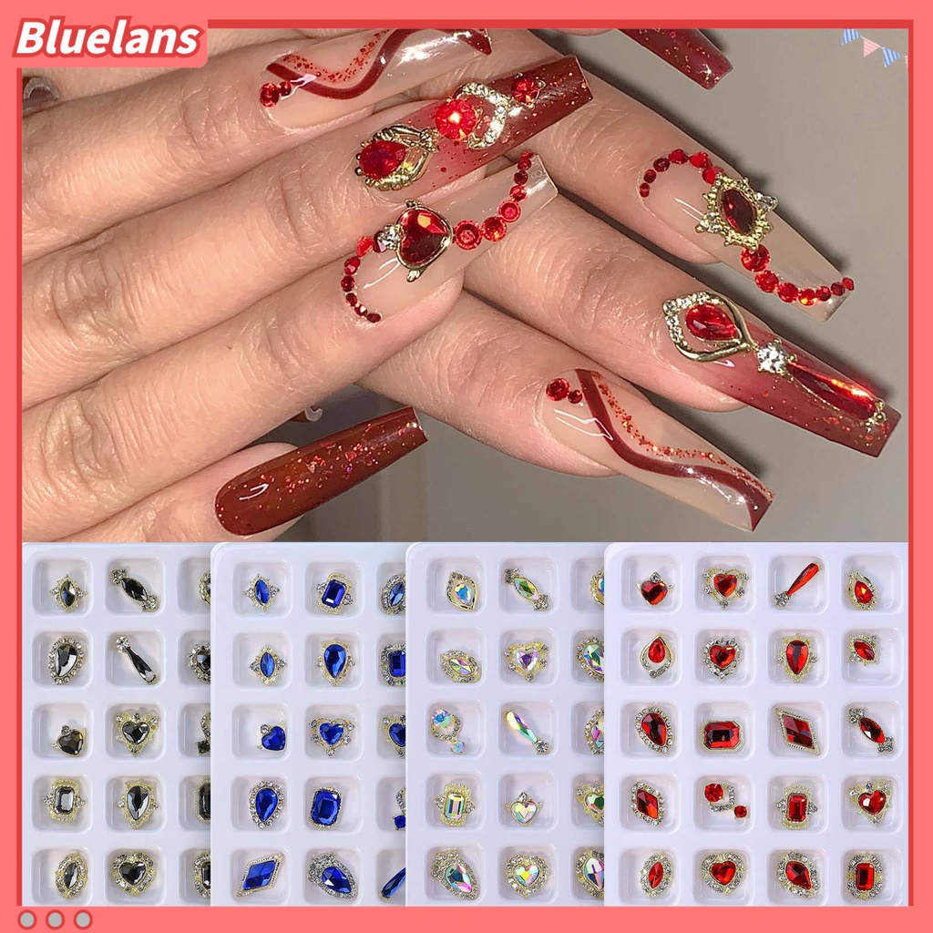 [BLM] 20pcs /Box Nail Art Decor Tiga Dimensi Shining Gloss Sparkling DIY Manicure Faux Diamond Nail Alloy Decor Nail Salon Kuku Supply