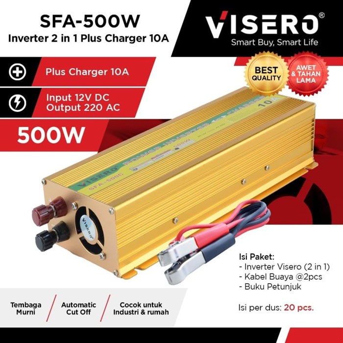 Visero 2 in 1 Power Inverter 500 Watt Battery Charger 10A SFA-500C