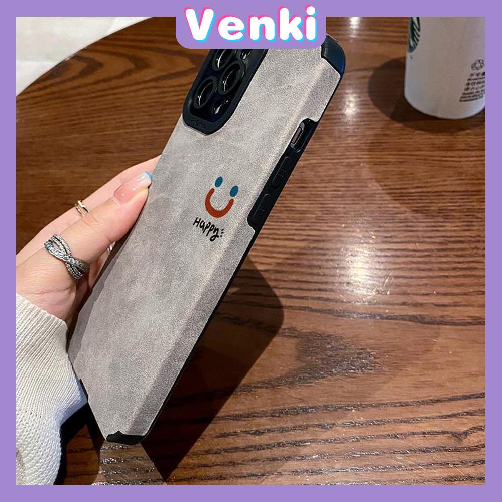 VENKI - Untuk iPhone 11 Case Leather Pupil Suede Case Soft Shockproof Airbag Case Pelindung Kamera Senyum Sederhana Bahasa Inggris Kompatibel dengan iPhone 14 13 Pro max 12 xr xs 7Plus 8Plus