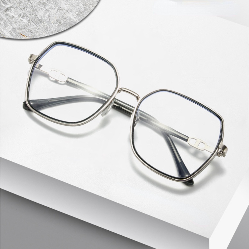 (YUZHU) Korean Fashion Fine Flash Anti Blue Light Eyeglasses Cream White Oversized Frame Eyeglasses Untuk Wanita