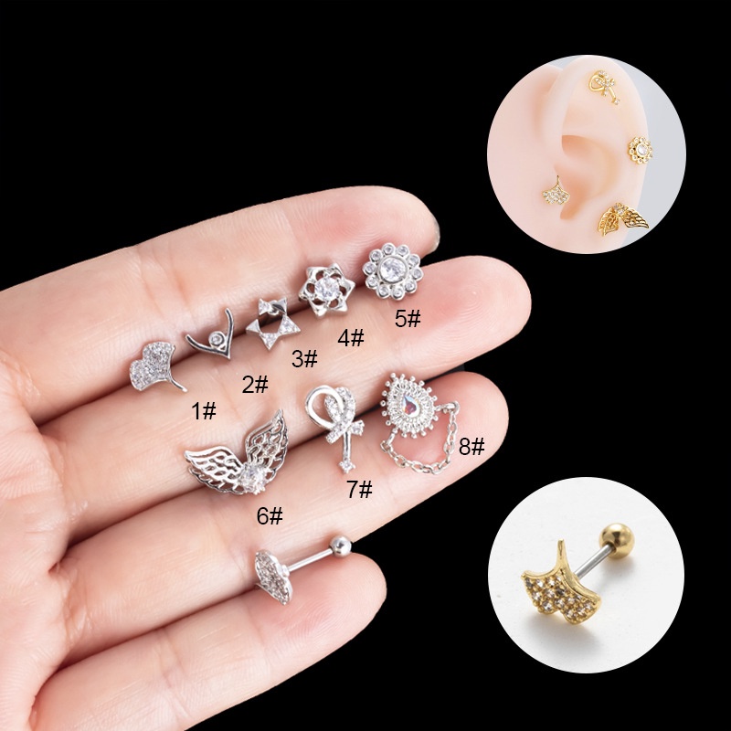 1biji Daun Bentuk Sayap Tulang Rawan Tragus Helix Pinna Lobe Piercing 20Gauge Anting Barbel Stainless Steel