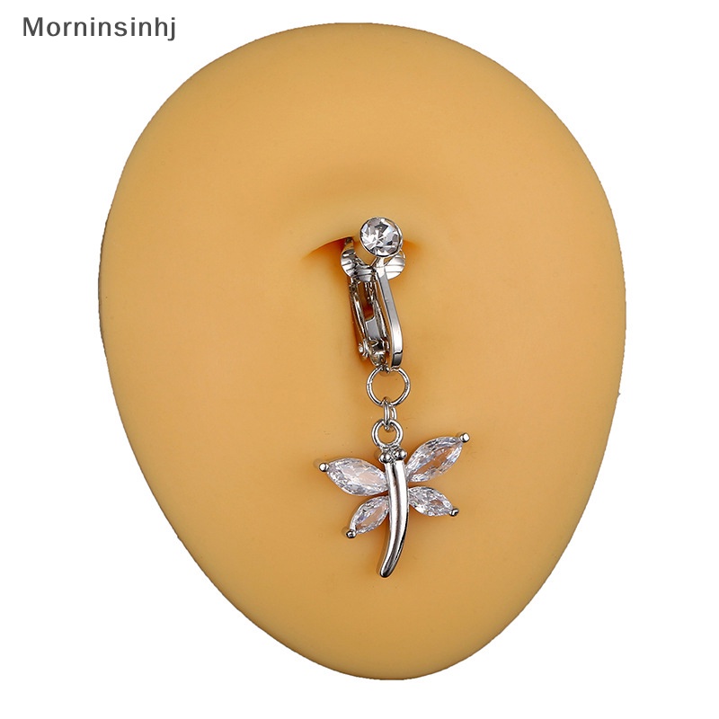 Mornin Gratis Punching Belly Button Ring Capung Kristal Berlian Imitasi Palsu Pusar Pusar Perut Klip Tulang Rawan Untuk Wanita Tubuh Tembaga Jewely id