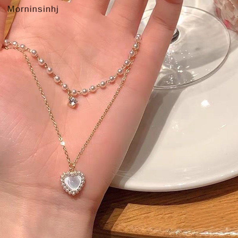 Mornin Fashion Cinta Lucu Berbentuk Hati Liontin Kalung Rantai Mutiara Shiny Aesthetic Jewelry Choker Untuk Wanita Pesta Pernikahan Perhiasan Hadiah id