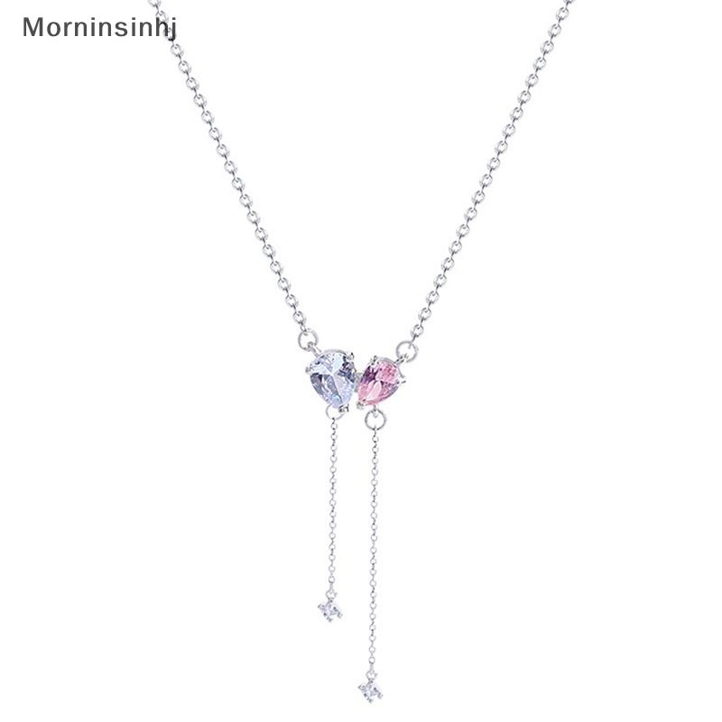 Mornin Tren Mode Baru Desain Unik Elegan Halus Pink Putih Cinta Zirkon Klavikula Kalung Wanita Perhiasan Hadiah Pesta id