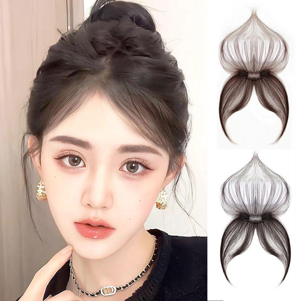 Mxbeauty 3D Delapan Karakter Poni Fasion Coklat Tak Terlihat Wanita Berbulu Penutup Palsu Rambut Putih Meningkatkan Volume Rambut Gadis Ekstensi Rambut