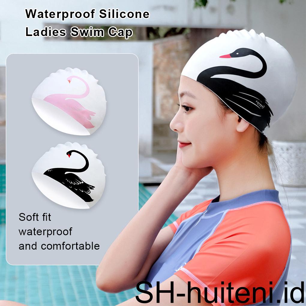 Silikon Pola Hewan Wanita Topi Renang Portable Elastis Kartun Dewasa Warna-Warni Nonslip Bawah Air Diving Berenang Topi