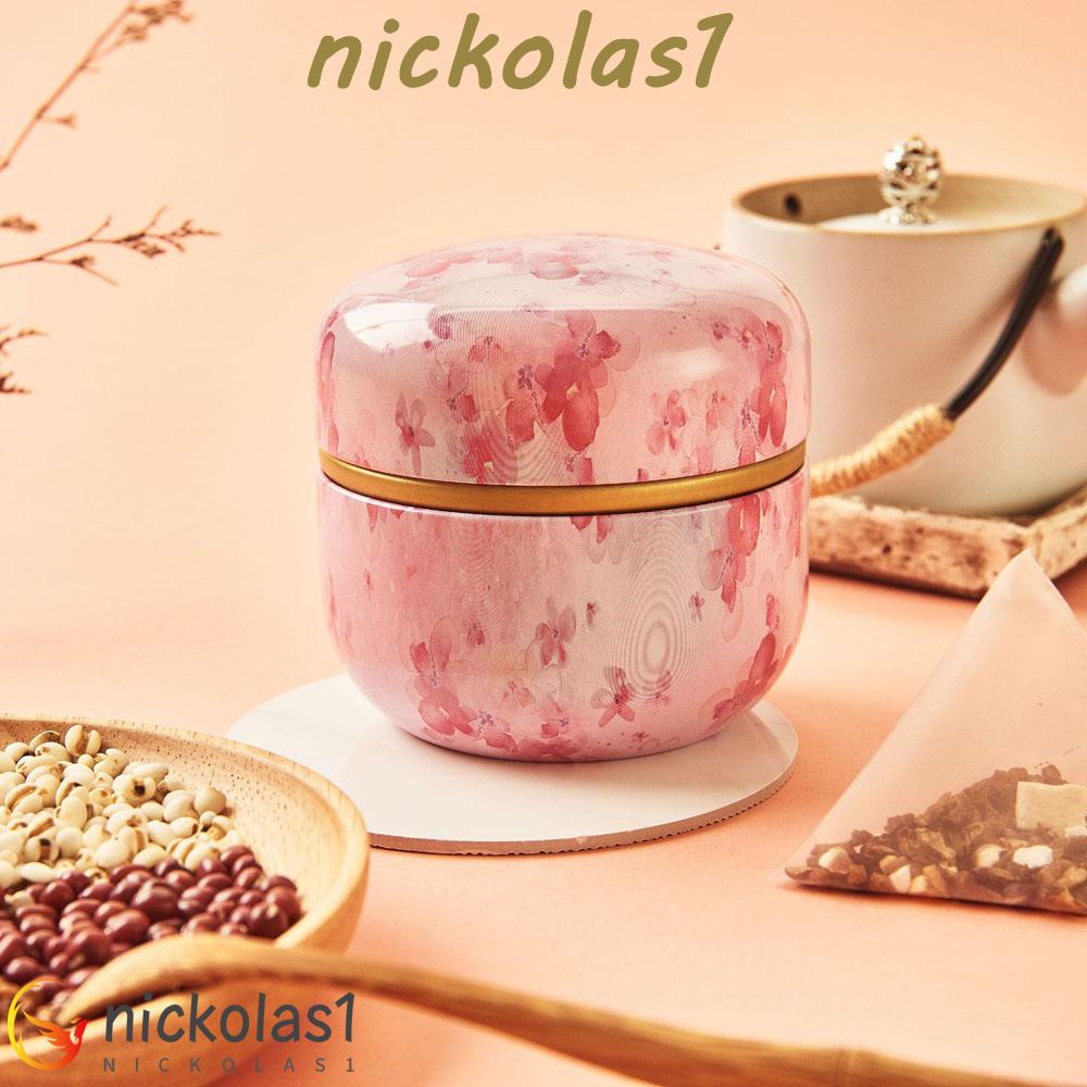 Nickolas1 Piring Kaleng Canister Pesta Meriah Gaya Jepang Cemilan Permen Kotak Penyimpanan Bulat Mini Kecil