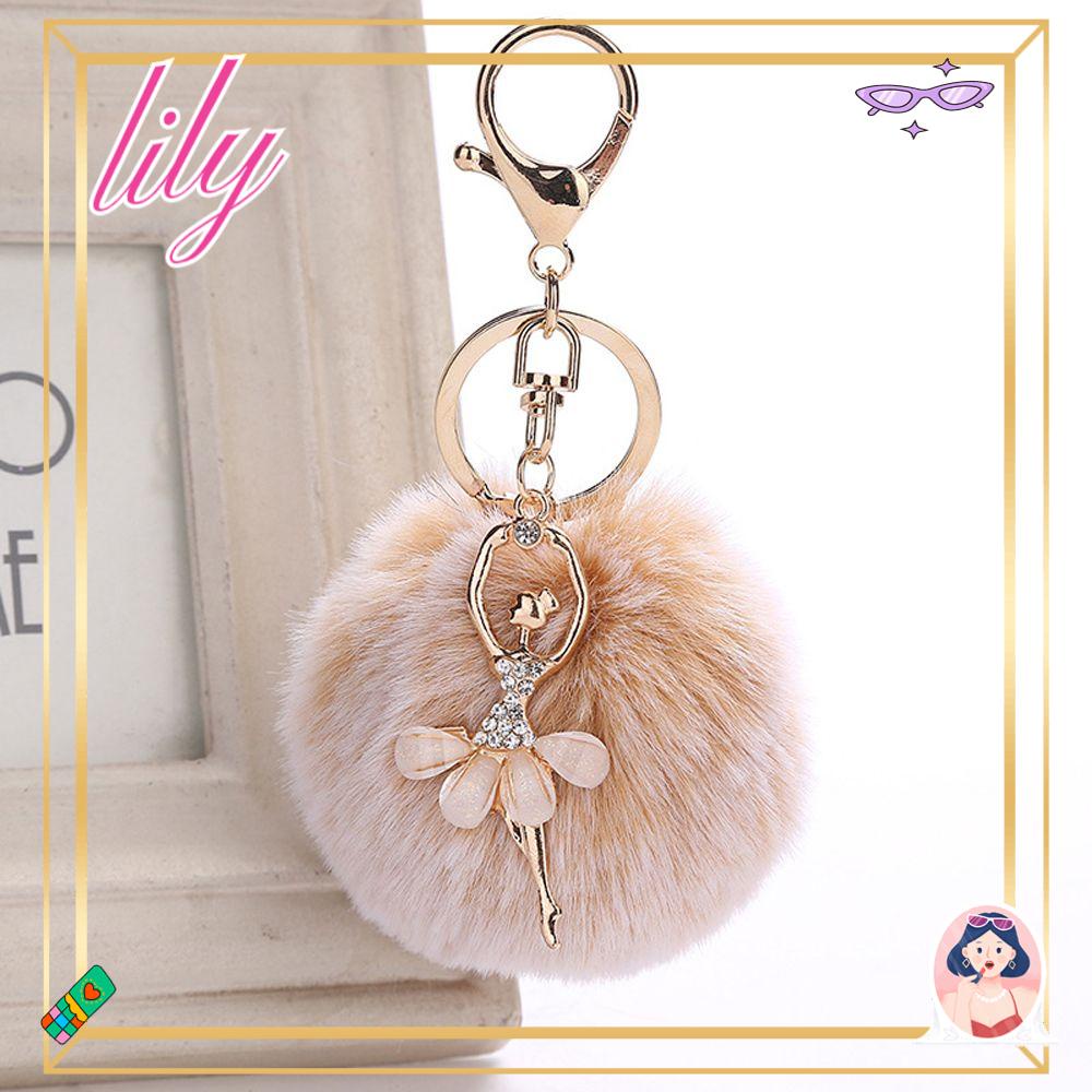 Lily Balet Menari Gadis Keyring Mode Faux Kelinci Bulu Perhiasan Kunci Gesper
