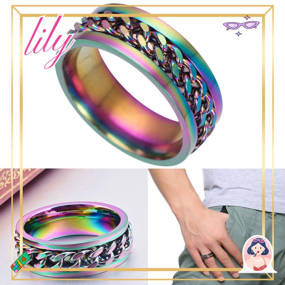 Lily Cincin Rantai Yang Dapat Diputar Hot Perhiasan Fashion Anti Karat Pria Wanita Unisex Titanium Steel