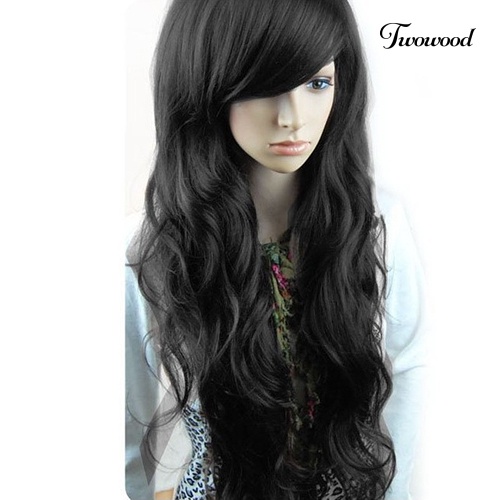 Twowood Wanita Gadis Seksi Panjang Fashion Cosplay Keriting Penuh Bergelombang Wig Rambut Ekstensi
