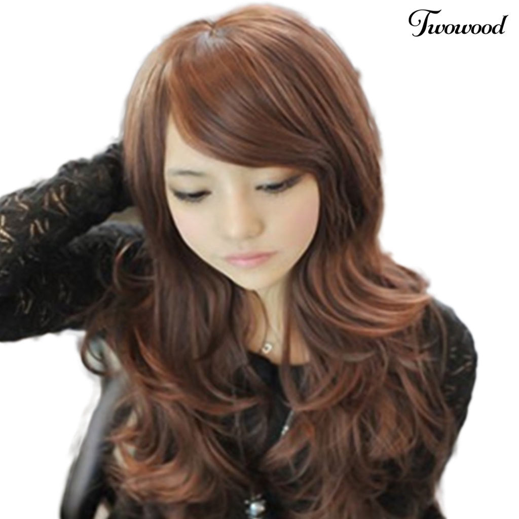 Twowood Wanita Gadis Seksi Panjang Fashion Cosplay Keriting Penuh Bergelombang Wig Rambut Ekstensi