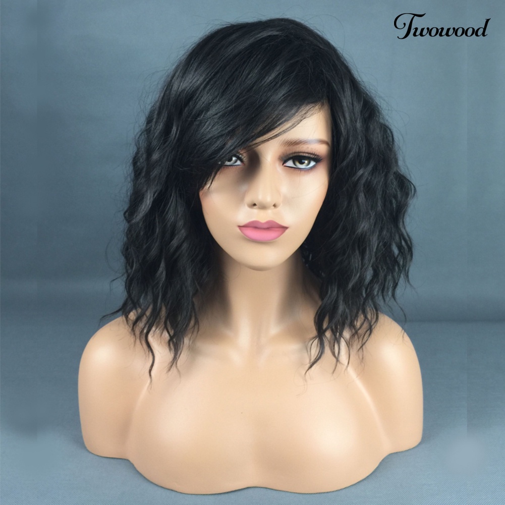 Twowood Fashion Wig Gelombang Pendek Serat Sintetis Menawan Wanita Pesta Harian Sopak