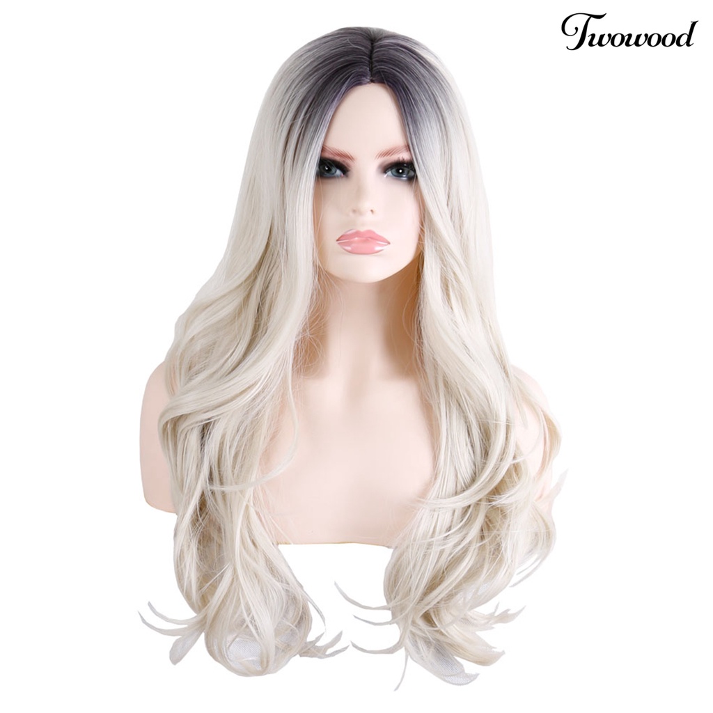 Twowood Fashion Wanita Panjang Keriting Gradien Wig Rambut Sintetis Pesta Cosplay Sopak