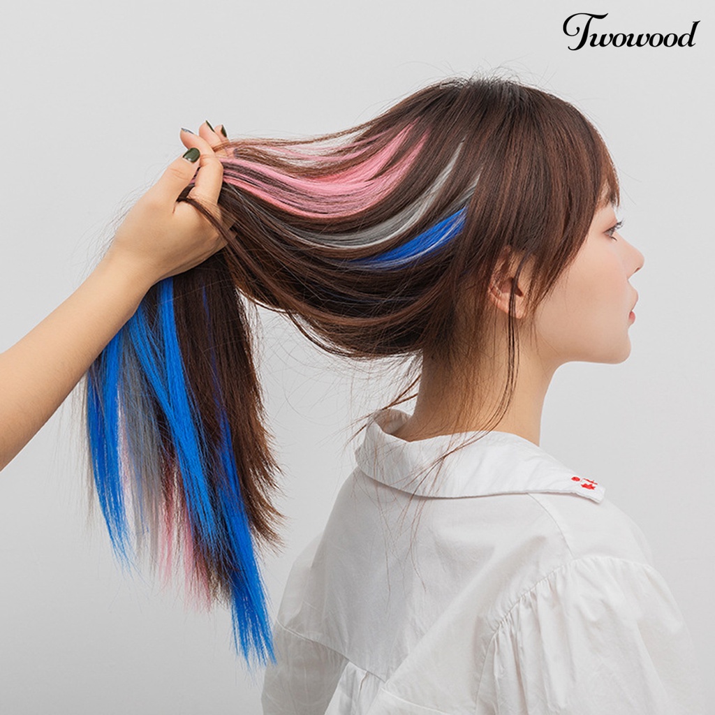 Twowood Extension Hair Mudah Dipakai Berbulu Multicolor Matte Trace-less Alat Makeup Buatan Manusia Serat Sorot Rambut Ekstensi Wig Untuk Wanita