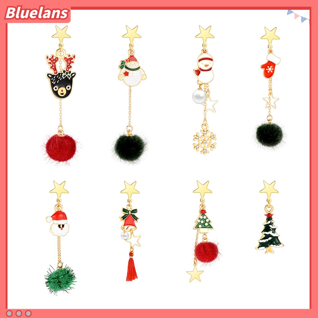 [BLS] 8pcs Anting Natal Indah Multi-Potongan Nyaman Dipakai Suasana Meriah Geometri Liontin Dekorasi Hypoallergenic Gadis Pohon Natal Snowflake Earrings