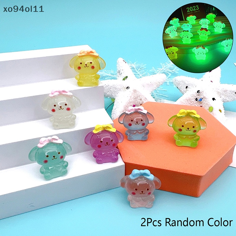 Xo 2Pcs Mini Luminous Cinnamon Dog Ornamen Kartun Warna Boneka Micro Landscape Dekorasi Rumah Boneka Miniatur Mainan OL