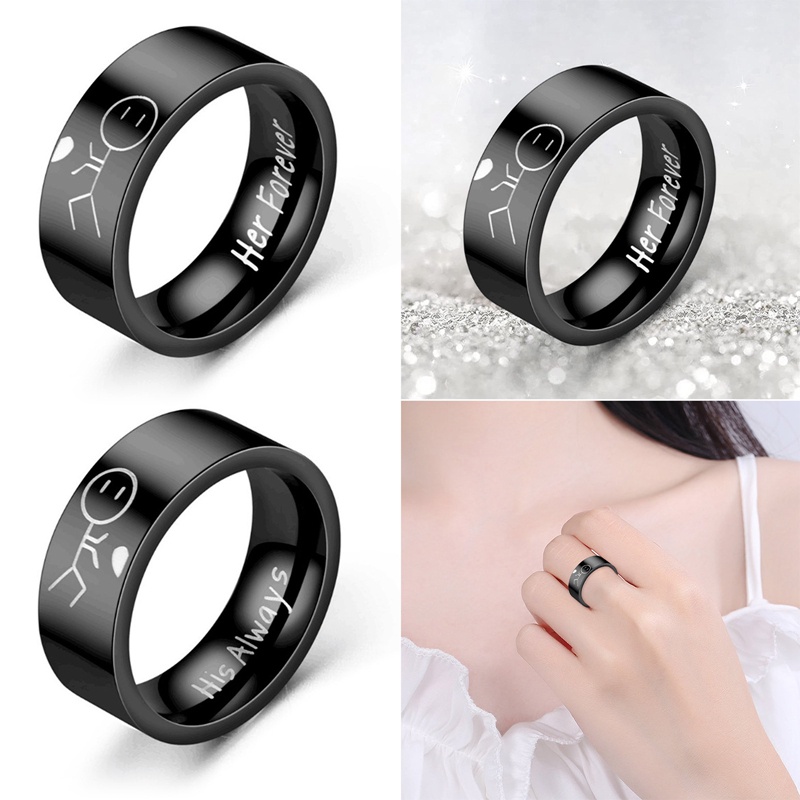 His Always Her Forever Couple Ring Simple Wedding Engagement Lovers Cincin Stainless Steel Hadiah Valentine