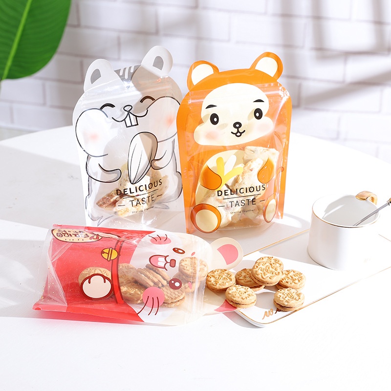 ( 10 pcs) ZIPPER BAG MAKANAN KARAKTER ANIMAL /PLASTIK KLIP KUE PPERMEN PANDA LUCKY CAT TIGER