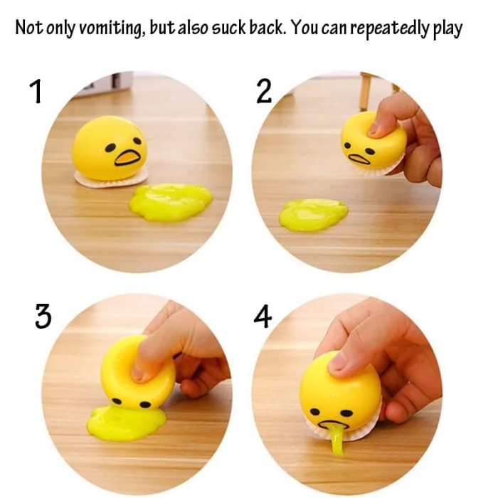 Mainan Squishy Muntah – AC 110 – Gudetama Bola Emoji Bisa Memuntahkan Slime Lucu Motif Kartun Viral