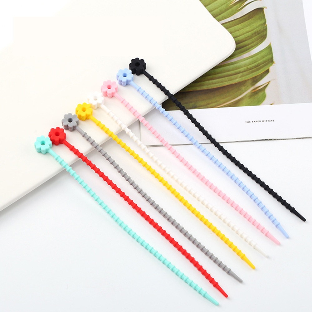 1/5pcs Colorful Flower Silicone Cable Ties Reusable Self-Locking Wire Strap Earphone Cord Data Line Winder Klip Pengikat Multifungsi Rumah Kantor Gadget