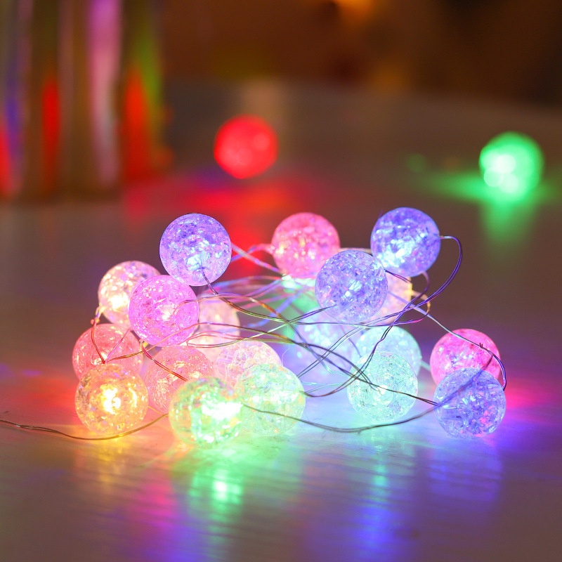 3warna Bola Retak String Lampu DIY Romantis/Untuk Dekorasi Taman Natal Pernikahan Rumah/LED Crackle Ball Fairy Tale Light String/Lampu Kawat Tembaga Tenaga Baterai