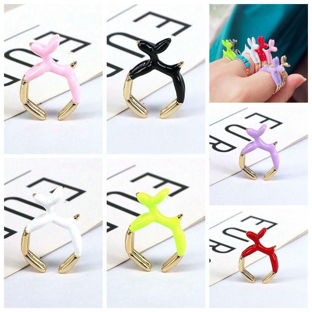 Mxbeauty Cincin Jari Enamel Lucu Punk Elegan Hewan Manis Unik Tembaga Anjing Pet Golden Ballon Puppy Ring