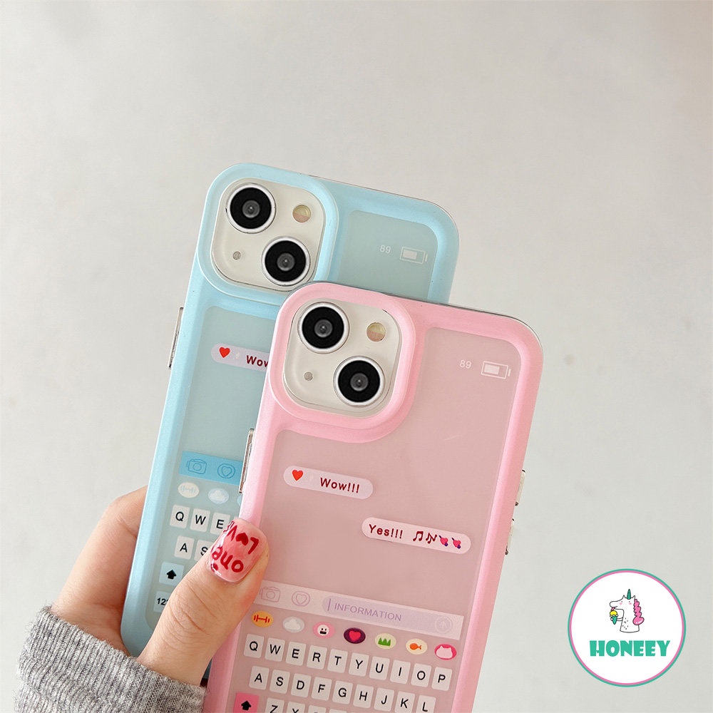 IPHONE Lovely Chat Keyboard Pink Biru Bening Casing Ponsel Untuk Iphone14 11 12 13 Pro Max XR X XS 7 8plus Shockproof Soft TPU Phone Cover