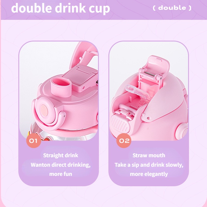 750 ml Kapasitas Tinggi Lucu Kartun Big Belly Cup Hello Kitty My Melody Cinnamoroll Kuromi Jerami Cangkir Air Ketel Anak