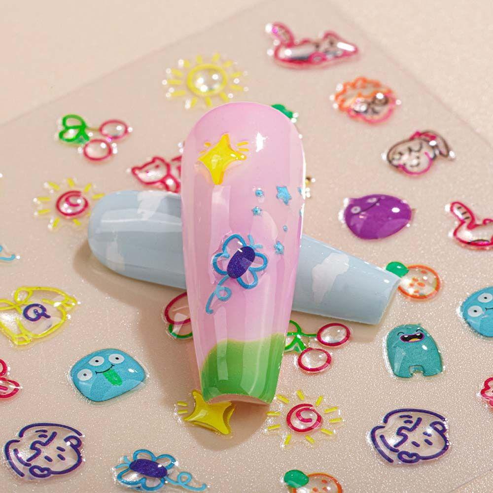 Mxbeauty Stiker Kuku Perekat Lembut Lucu Gaya Jepang Bronzing Laser Kartun Stiker Hiasan Kuku Untuk Wanita