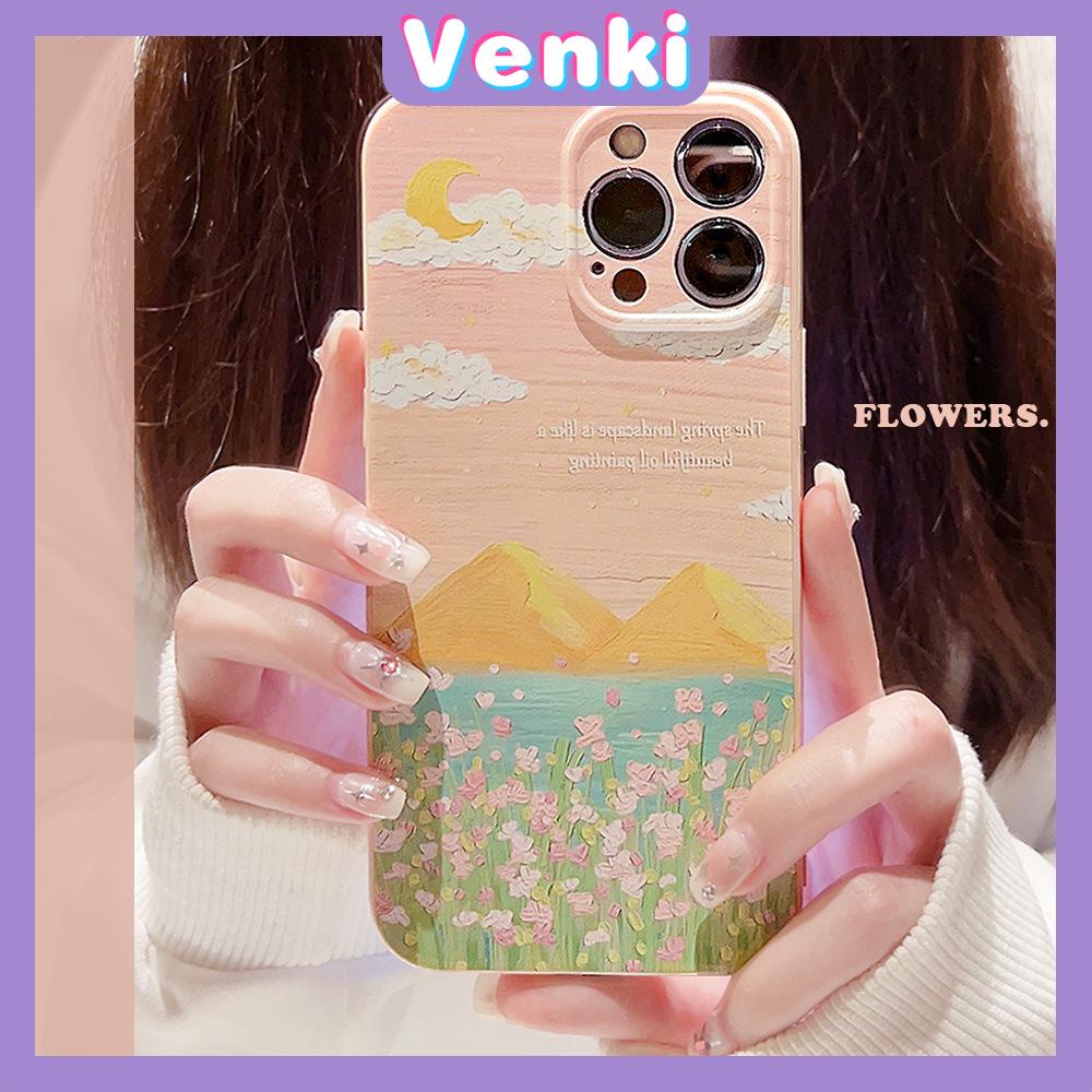 Venki - Untuk Iphone11 iPhone Case Pink Glossy Film TPU Lembut Shockproof Fase Penutup Perlindungan Lukisan Minyak Pemandangan Kompatibel Dengan Iphone14 13 Pro max 12 Pro max xr xs max 7 8Plus