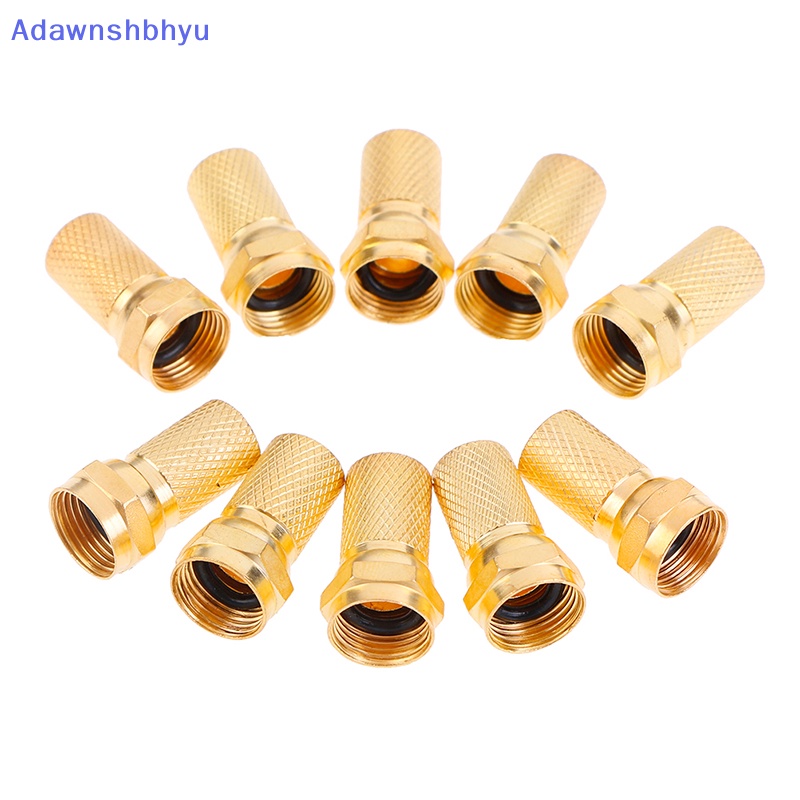 Adhyu 10Pcs Colokan Konektor Kabel Coaxial Tipe Twist on RG6 F Brass Connector Copper ID