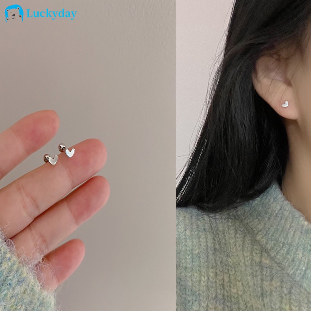 Yeezii Anting Sekrup Perak Sederhana Untuk Wanita Hypoallergenic Fashion Hati Bintang Bunga Stud Earring Jewerly Aksesoris
