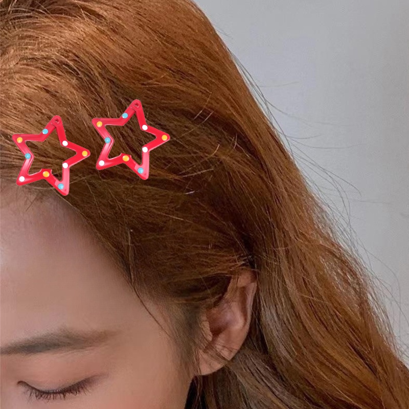 Korea INS Gaya Bintang Alloy Rambut Pin/ Manis Lucu Natal Merah BB Jepit/ Dopamin Gadis Bintik Pentagram Rambut Klip Aksesoris