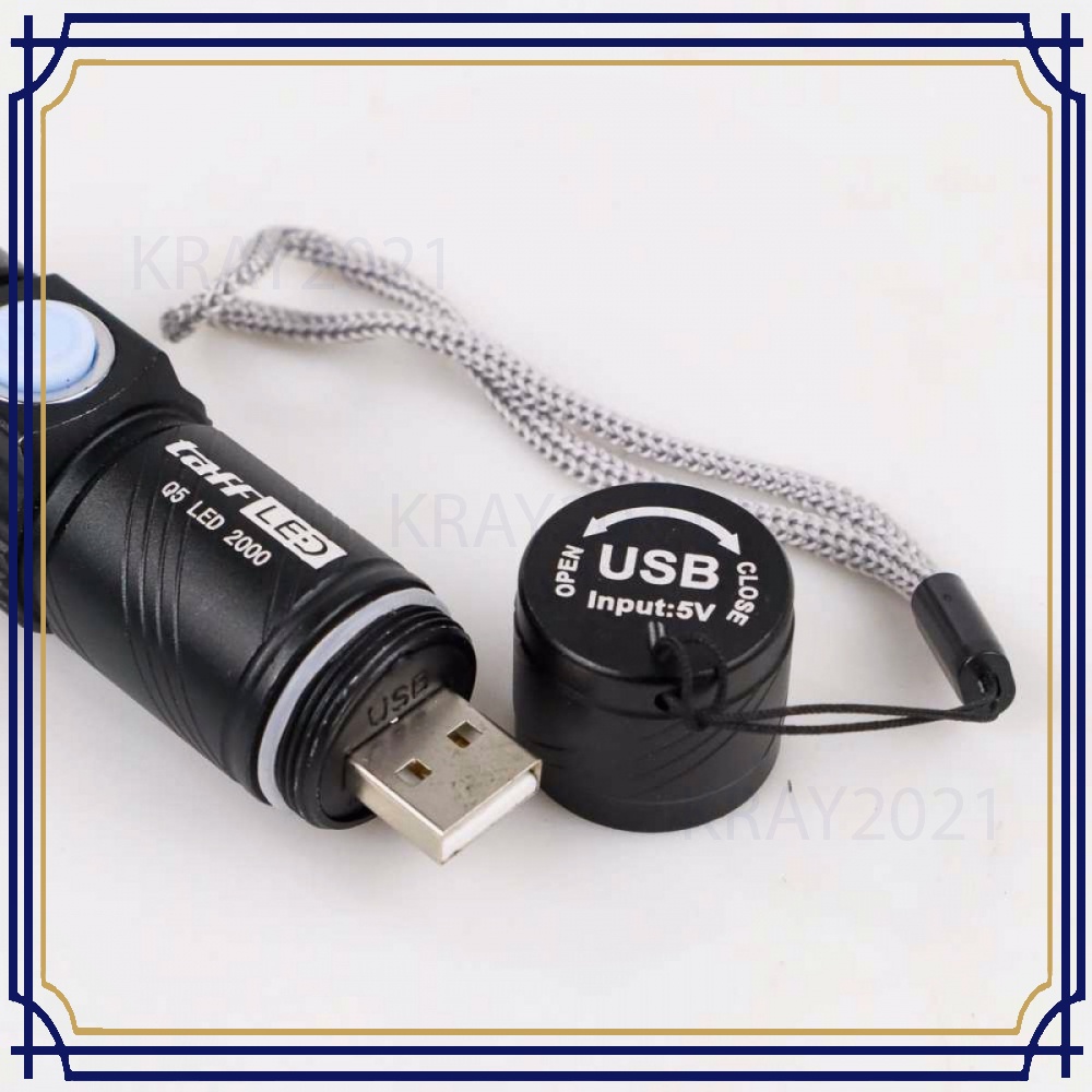 TaffLED Senter LED Mini USB Rechargeable Q5 LED 2000 Lumens