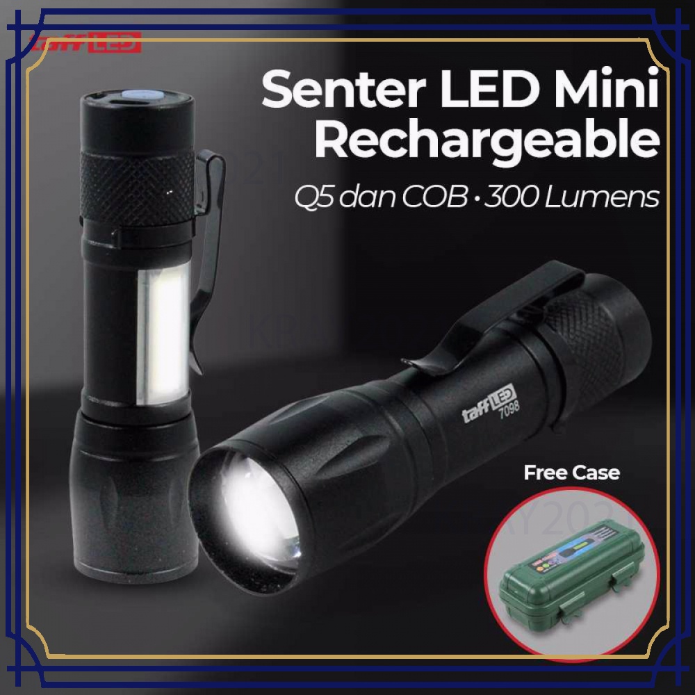 TaffLED Senter LED Mini Rechargeable Q5 dan COB 300 Lumens - 7098